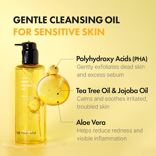 Hanskin PHA Pore Cleansing Oil - Deep Pore Makeup & Sebum Remover for Sensitive Skin | 10.14oz