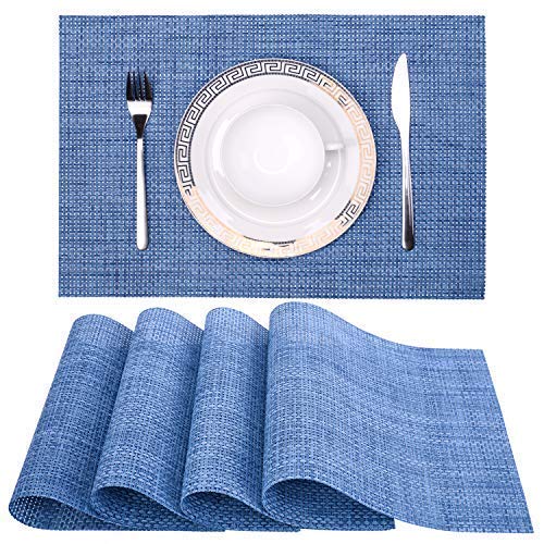 Hemp Blue Placemats Set of 4 - Woven PVC Indoor Outdoor Table Mats A-A-Hemp Blue
