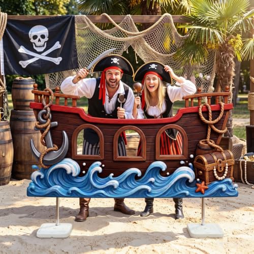 Pirate Ship Cardboard Cutout Stand Up - 4.4 ft Nautical Photo Backdrop for Parties
