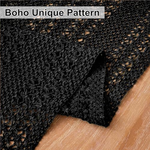 Black Macrame Burlap Table Runner - Farmhouse Boho Decor, 11.8 x 35.4 in - Variation of THIS listing