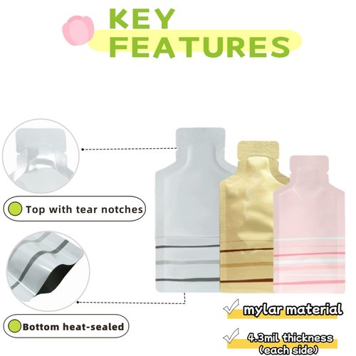 MITOB 100 Pack 1.97x4.3 inch Heat Seal Sample Mylar Packets for Portable Travel Toiletries Empty Disposable Liquid Shampoo Pouch Single Serving Coffee Powder Condiments Food Storage (White)