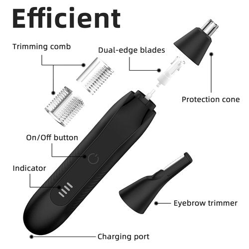 Setonia Nose Hair Trimmers for Men,Rechargeable Eyebrow Trimmer 2 in 1 Painless Multifunctional Ear and Nose Hair Trimmer with Dual Edge Blades Portable Design (Black)