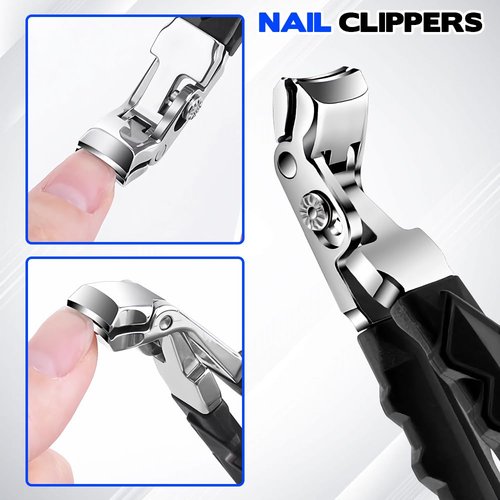 Jemey Nail Clippers Set, Long Hand Angled Head Toe Nails Clippers, Wide Jaw Toenail Clippers for Thick Nails, Heavy Duty Nails Cutter Easy Trimming Fingernail Clipper for Men Women Senior and Adult