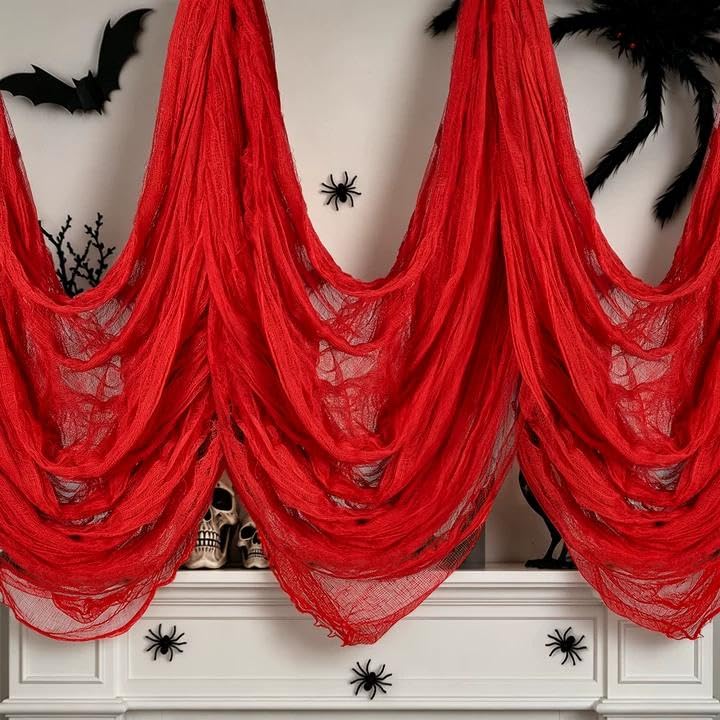 410 x 80 Inch Halloween Creepy Cloth - Red Spooky Gauze for Yard & Outdoor Decor