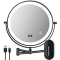 VORREMIRR Wall Mounted Makeup Mirror: 1x/15x Magnifying Mirror with 8.5" Double Sided, Vanity Makeup Mirror for Bathroom, Brush Black