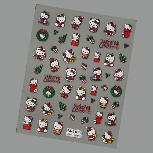 Cute 5D Relief Nail Art Sticker Decals Self Adhesive Christmas Cat Design Nail Decals Cartoon Cat Designer Nail Stickers for Women DIY Manicure Xmas Nail Stickers Decoration Accessories Supply
