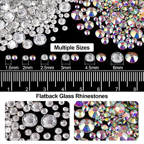 Colorful Rhinestone Nail Art Kit with Glue & Tools - Variation A-01-Mixed AB & Clear