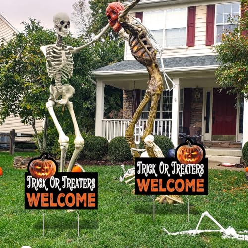 Halloween Yard Signs Set - Trick or Treaters Welcome Outdoor Decor, Weatherproof, Double Sided, 3-Piece