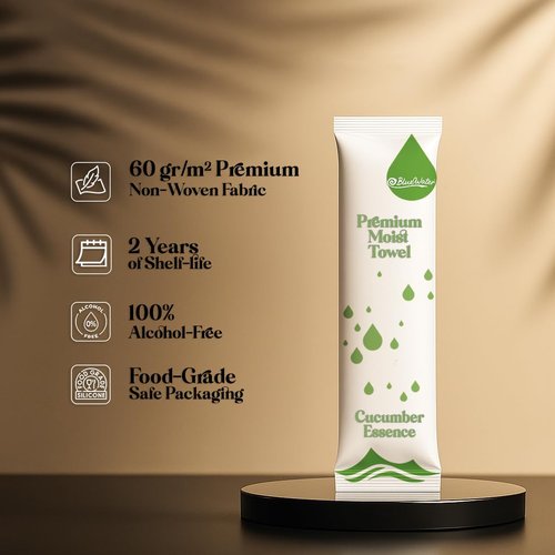 BlueWater (50-Pack) Individually-Wrapped Moist Scented Towels - Single-Use Premium Body Wipes (12x12, Cucumber)