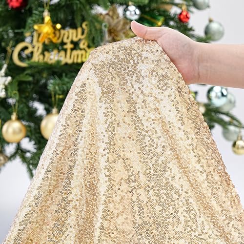24 Inch Champagne Sequin Christmas Tree Skirt - Sparkly Holiday Decor