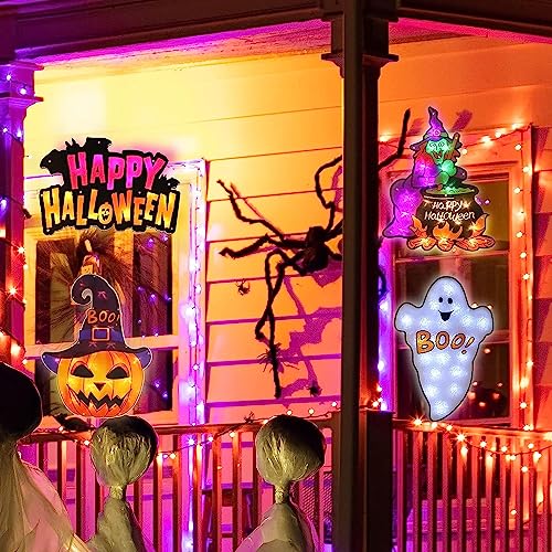 Halloween Lighted Window Silhouette Decorations 4-Pack - Jack-O-Lantern, Boo, Witch, Happy Halloween - Variation of THIS listing