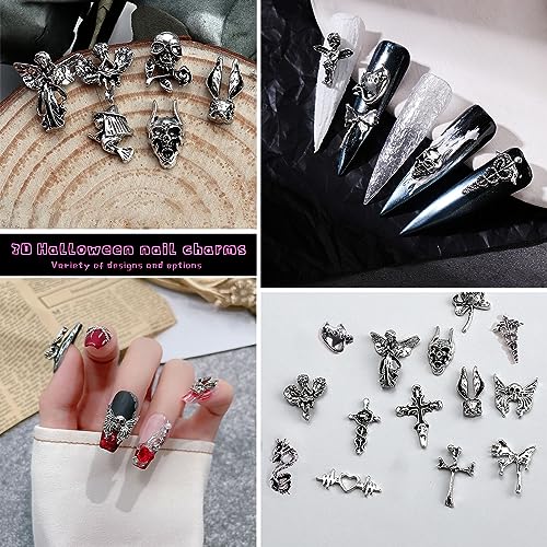 Gothic Nail Charms Set - 130 Pieces Y2K Punk Emo Silver & Black Nail Art Accessories