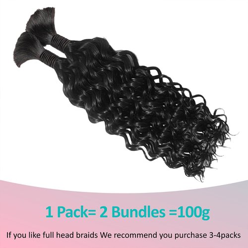 Boho Hair for Braiding 16 Inch Human Curly Hair for Knotless Braids 2 Bundles 100g Water Wave Bulk Human Hair for Braiding (Natural Color, 16 Inch)