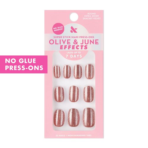 Olive & June Press-On Nails - Effects Super Stick | Extra Short Round | 32 Tabs in 16 Sizes | Non-Toxic & Easy On-Off | 7-Day Wear