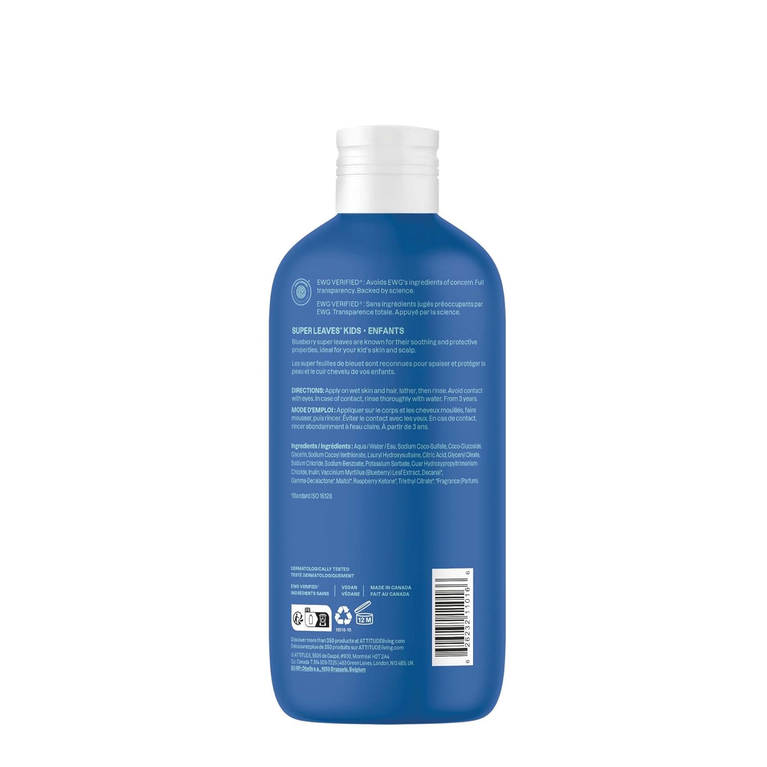 ATTITUDE Kids Shampoo & Body Wash - EWG Verified, Vegan, Plant-Based Cleanser, Blueberry, 16 Fl Oz