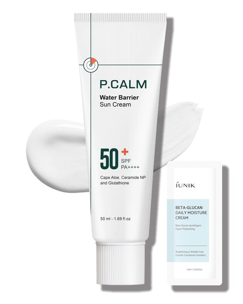 P.CALM Water Barrier Moisturizing Sun Cream Matte-Finish No White Cast SPF 50+ PA++++ Vegan Calming Moisture Daily Sunscreen for Dry Oily Sensitive Skin Korean Skincare
