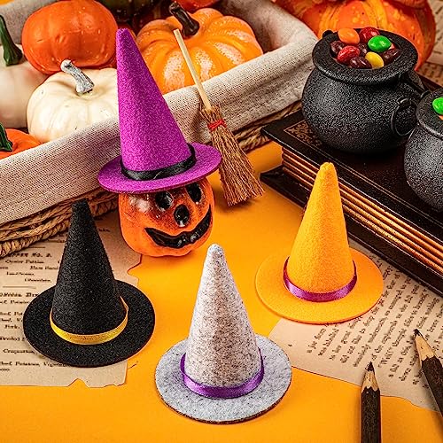 60 Black and Purple Mini Witch Hats for Halloween Crafts and Party Decorations