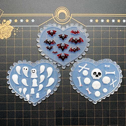 3Pcs Nail Art Silicone Molds for 3D Skull Ghost Bat Design DIY Manicure