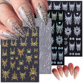 Halloween Nail Stickers Set - 4 Sheets 5D Embossed Spider Web Ghost Rhinestones