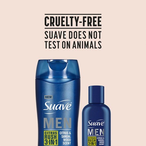 Suave Body Wash, Shampoo & Conditioner 3-in-1 for Men, Citrus Rush Bundle, Full-Size Twin Pack + 1 Travel-Size. (3 Piece Set)