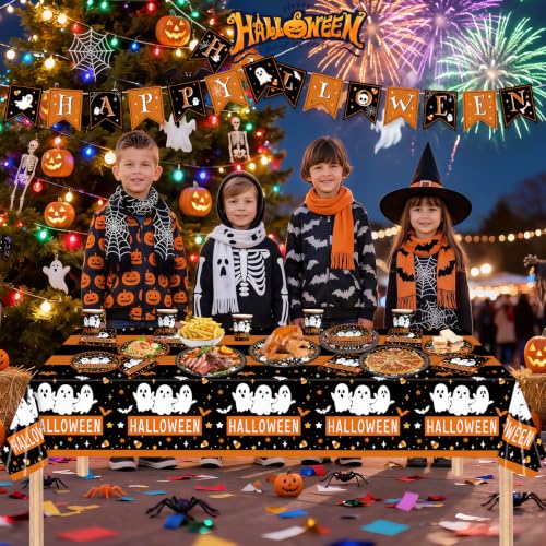 Halloween Disposable Tableware Set - Ghost & Trick or Treat Plates Napkins Cups Banner - 82 Pcs