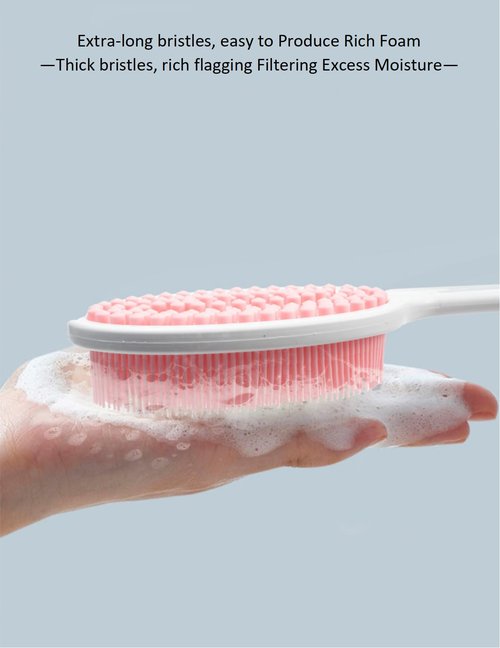 14.5inch Silicone Back Scrubber for Shower 2pcs（Blue）,Exfoliating Shower Brush,Double Sided for Exfoliating and Massage，Long Handle Back Scrubber for Men and Women(2 Brushes)