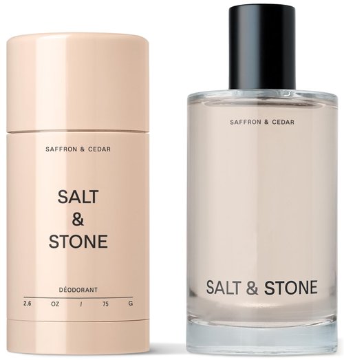 Salt & Stone Signature Scent Duo Set - 48 Hour Aluminum-Free Deodorant & Hydrating Body Mist | Saffron & Cedar