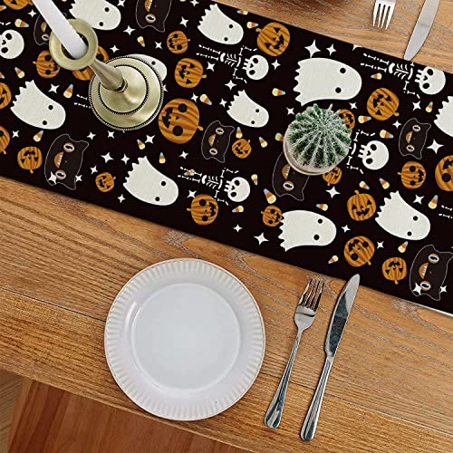 Halloween Table Runner Black Cat Pumpkins 13x36 Inch Seasonal Kitchen Decor