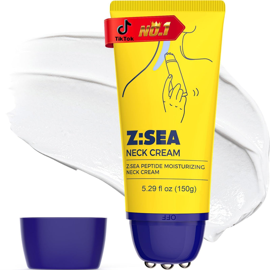 Z:SEA Neck Firming Cream with Roller, Anti-Aging, Smooths Neck Wrinkles, Improves Crepey Skin, Lifts & Firms Neck Skin, Tightening & Hydrating, Collagen, Multi Peptide, Hyaluronic Acid, 5.29 FL OZ