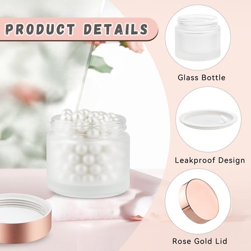 8 Pcs 60g/2oz Cream Jars Glass Cosmetic Containers Empty Glass Sample Jars with Leakproof Lids for Makeup Lotion Eye Creams Scrub Home Travel - Frosted