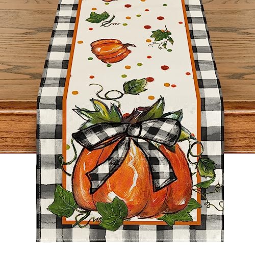 Fall Table Runner 13x90 Inch Polyester Home Decor for Dining Table - Black Beige Orange