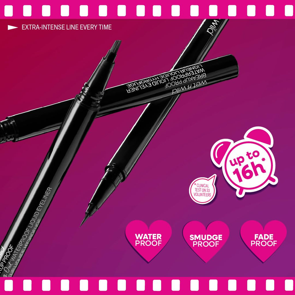 Wet n Wild Mega Last Liquid Eyeliner - Waterproof, Ultra-Fine Brush, 16-Hour Wear | Cruelty-Free & Vegan - Black
