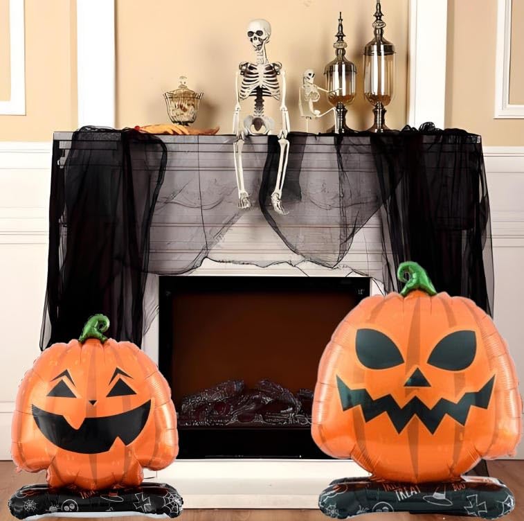 Halloween Pumpkin Balloons Kit - 4 Aluminum Foil Standing Decor Sets