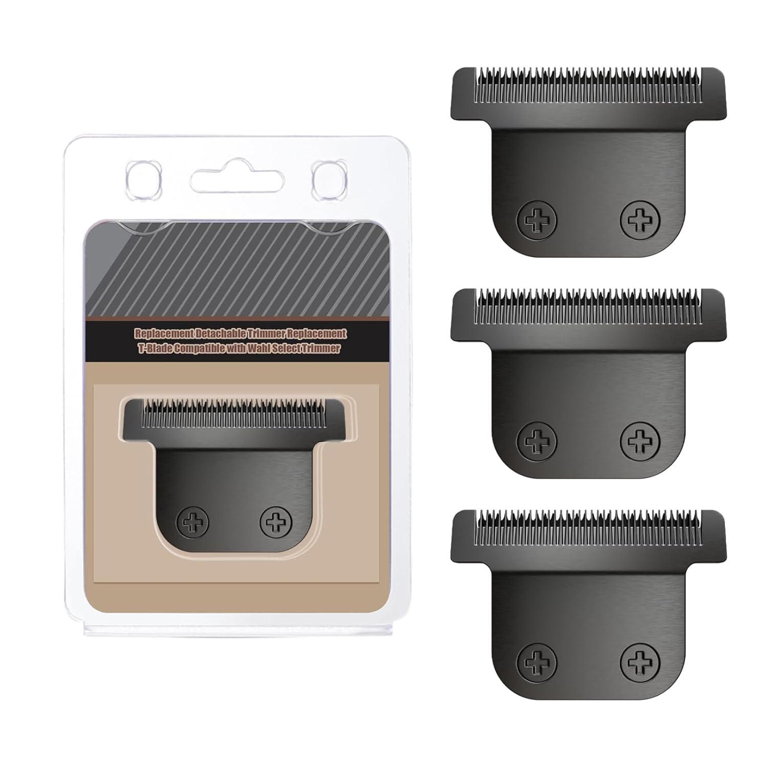 Wahl 40mm Replacement Detachable Stainless Steel T Blade - Compatible with Lithium Ion Trimmer | Black 3 Pack