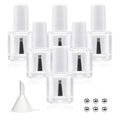 Agidea 6PCS Empty Nail Polish Bottles with Brush White Cap, 10ML Empty Clear Glass Refillable Nail Fingernail Polish Bottles Circle with mixing beads & Funnels, 0.35 OZ