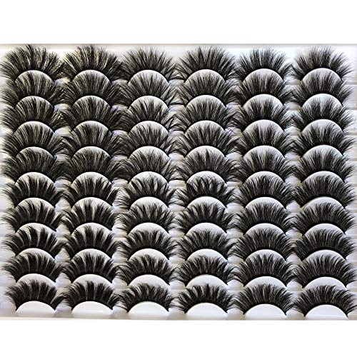 False Eyelashes Pack 30 Pairs - 6 Styles 10-20mm Dramatic Faux Mink Thick Lashes