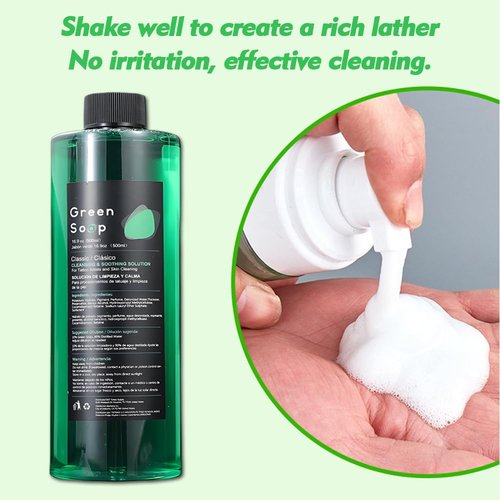 Rayyl Tattoo Green Soap 16.9OZ 100% Ultra Concentrated & 8OZ Foam Bottle Kit – Green Tattoo Soap Vegan Formula, Professional Skin Cleanser for Tattoos & Piercings, Travel-Ready Value Pack...