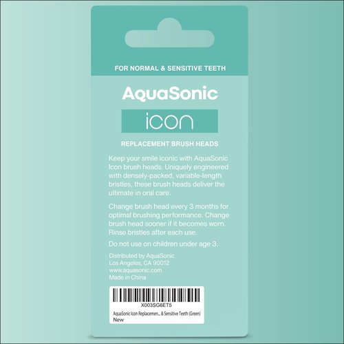 AquaSonic Icon Replacement Brush Heads - 2 Pack for Normal & Sensitive Teeth | Mint