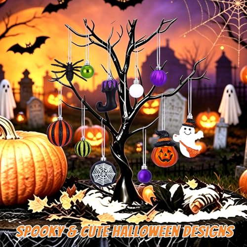 50 Pcs Halloween Tree Ornaments - Shatterproof Decorations for Spooky Holiday, Multi Variation