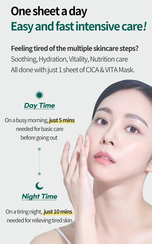 COSNORI Cica X Vita Daily Pure Mask, 30 Sheets (11.8 fl oz / 350 ml) — Vegan, Hypoallergenic, Weakly Acid, Moisturizing Korean Skin Care