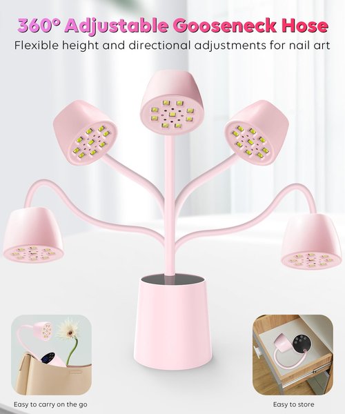 DAQVQ UV Nail Lamp, UV Light for Gel Nails Polish, Rechargeable 2 in 1 Mini Nail Light and LED Desk Lamp with 4 Timers, Auto Sensor & Fast Curing, Gooseneck Nail Light for Home DIY Salon Use