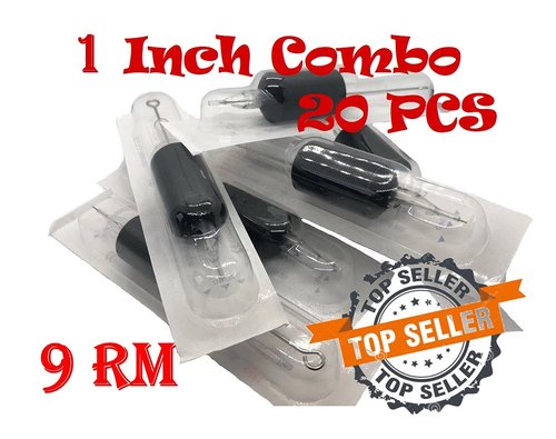 Tatmax 20PCS 1 Inch Tattoo Combo Needles and Tubes: 5RM, 7RM, 9RM, 11RM, 13RM, 15RM (9 Round Magnum)