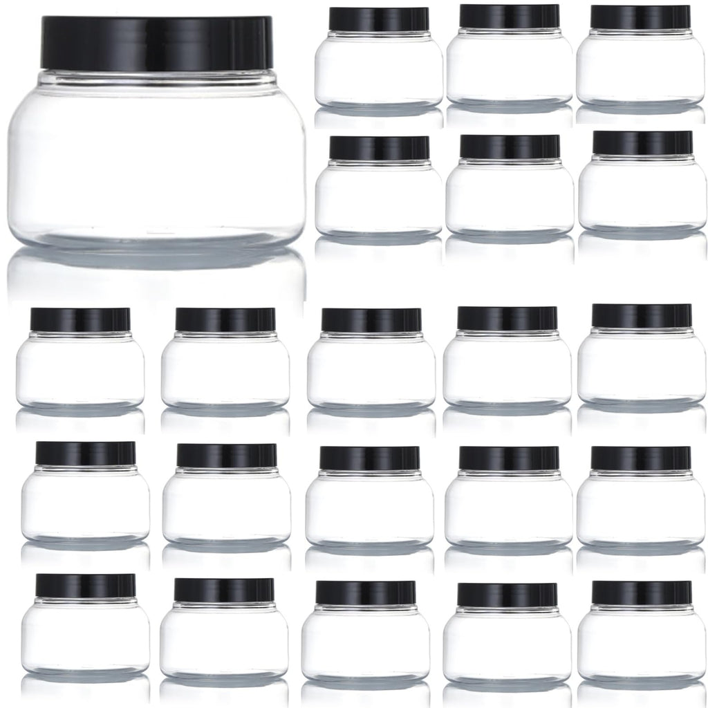 Zentriqlla 16 Pack 8 Oz Plastic Jars with Black Lids, BPA Free Empty Body Scrub Containers, Round Clear Samples Jars for Sugar Scrub, Lotion, Body Butter, Cream