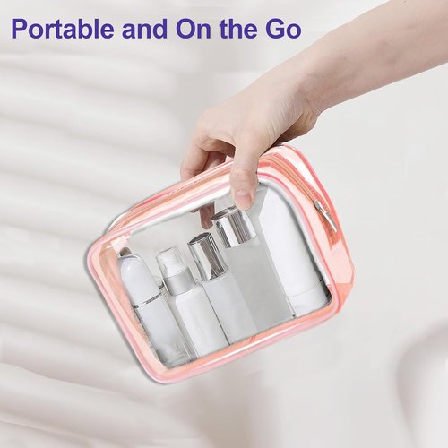 Skiennix Clear Makeup Bag Set - TSA Approved Toiletry Organizer | 4 Small Cosmetic Pouches in Pink, Orange, Green, Blue
