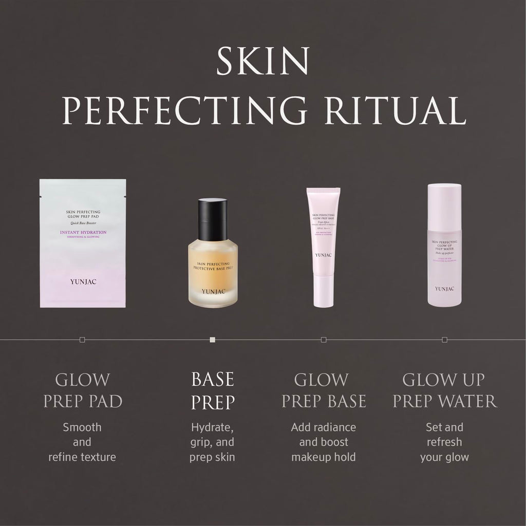 YUNJAC Base Prep Korean Primer (1.35 fl oz) – Silicone-Free Grip Makeup Base, Serum Texture for Radiant Skin, Long-Lasting Glow with Rice Ferment, Ceramide, Niacinamide, Squalane