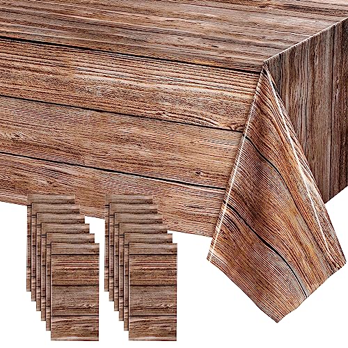Wood Grain Plastic Tablecloth 54x108 Inches Brown 12 Pack - Rustic Party Decor