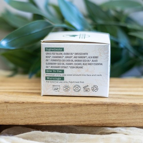 Hearth and Homestead: Handmade Wild Bloom Bio-Active Tallow Face Balm/Cream with Blue Tansy - Hydrate, Nourish, and Protect Skin - .7 oz
