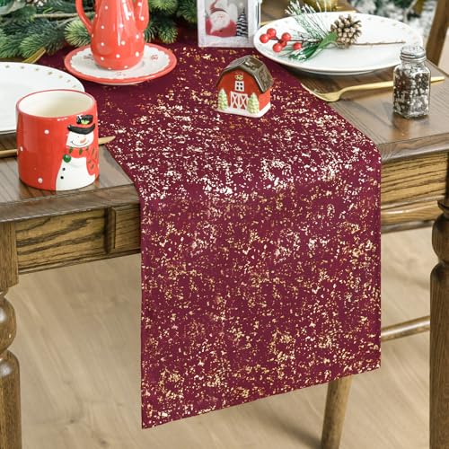 Dutch Fleece Table Runner 13x72 Inch Holiday Kitchen Decor Glitter Metallic