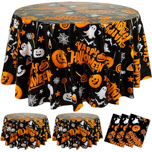 Halloween Tablecloths 3 Pack 84 Inch Pumpkin Black - Disposable & Waterproof