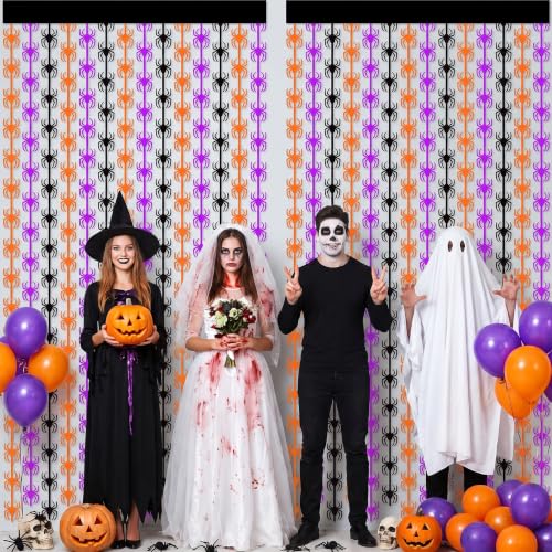 Halloween Spider Curtain Fringe Set - Orange Purple Black Door Backdrop 2 Pack